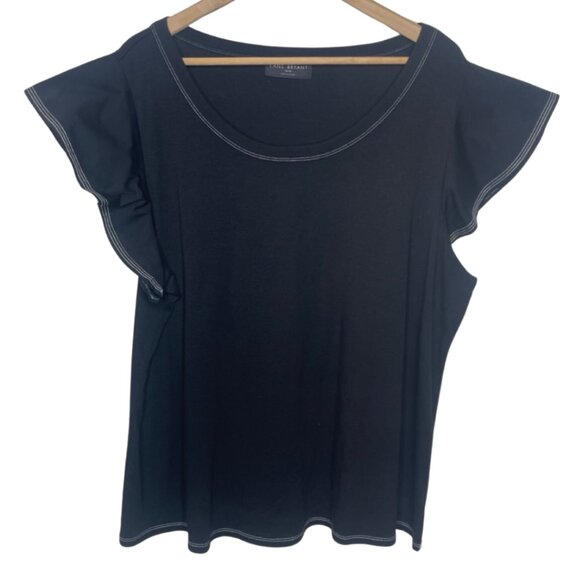 Lane Bryant Tops - LANE BRYANT | NWOT Black Cotton Blend Ruffle Sleeve Crewneck Tee | Size 18/20